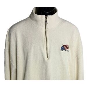 Vintage Colorado Quarter Zip Sweatshirt XL Ivory Fleece Embroidered Pockets